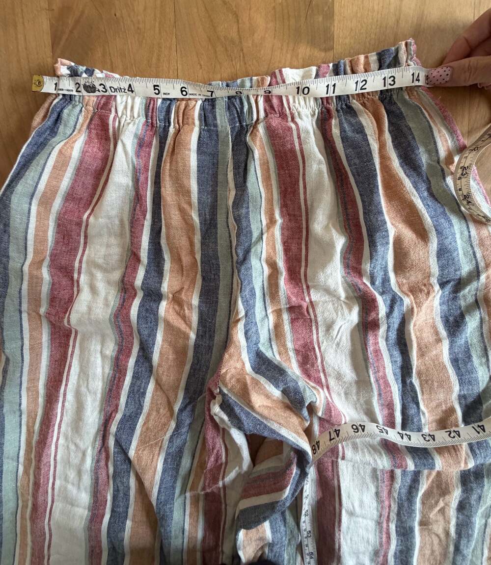 Cato Women's Striped Linen-Blend Wide-Leg Pull-On Pants with Raw Hem Small - Picture 7 of 14